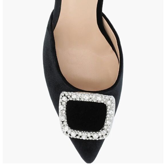 Journee Collection Black Rishie Velvet Heels Size 8.5 - Picture 2 of 7